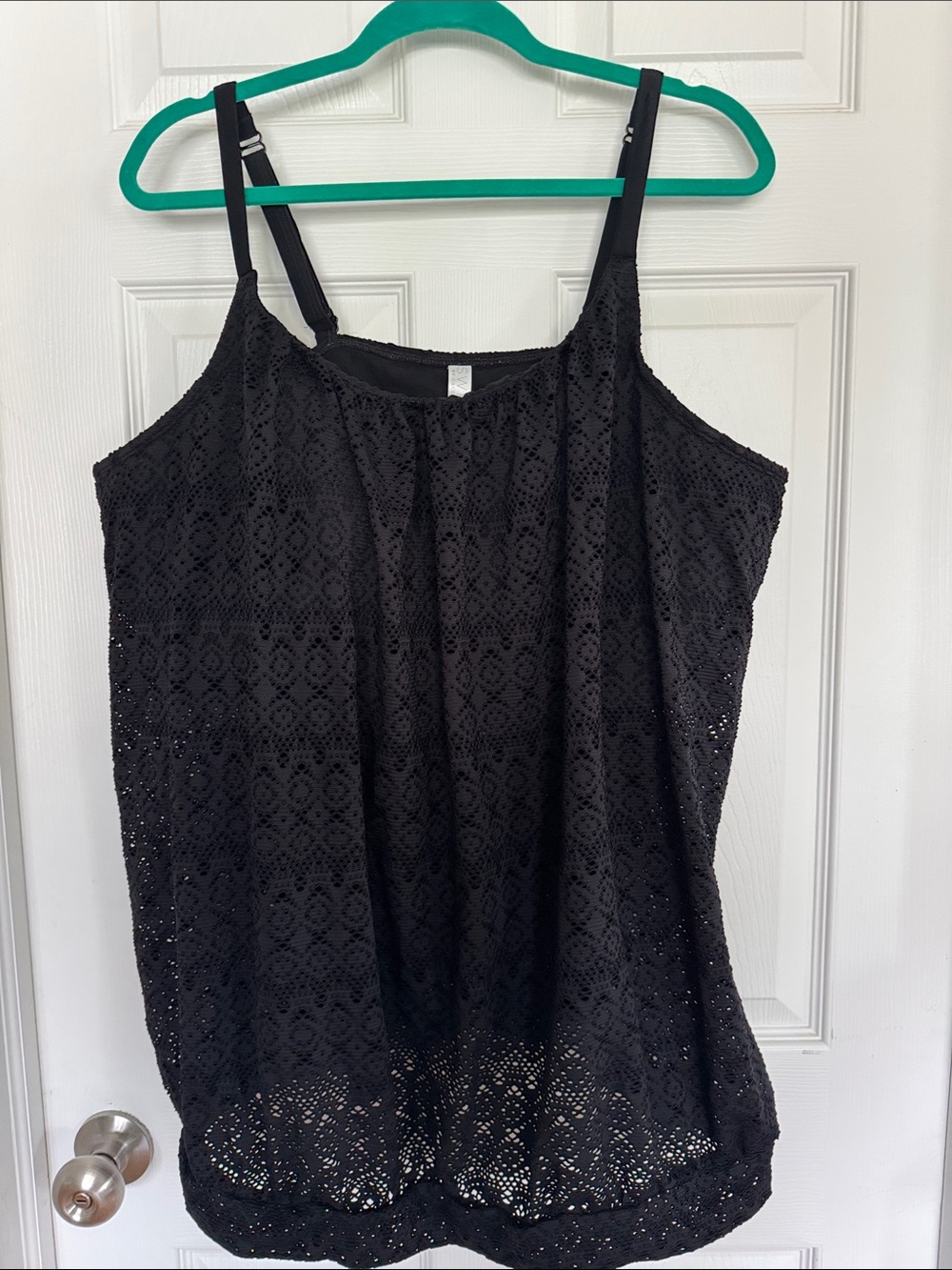 Cacique by Lane Bryant Black Lace Overlay Tankini Swim Top